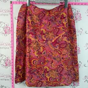 Triangle skirt, Pink Paisley Pencil Skirt with Orange & Purple Accents